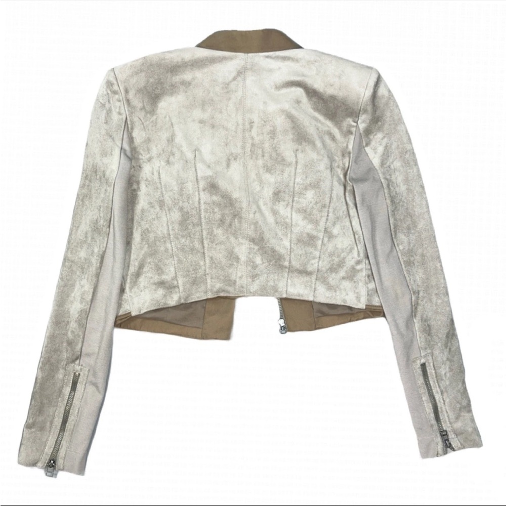 BCBG Maxazria Long Sleeve Sloan Faux Suede Cropped Moto Jacket Gray Tan Medium - Picture 11 of 16